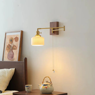 Retro Swing Arm Cylinder Pull Chain Ceramic Wall Sconce Image - 1