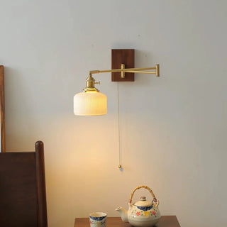 Retro Swing Arm Cylinder Pull Chain Ceramic Wall Sconce Image - 2