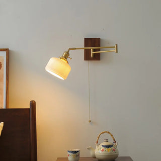 Retro Swing Arm Cylinder Pull Chain Ceramic Wall Sconce Image - 3