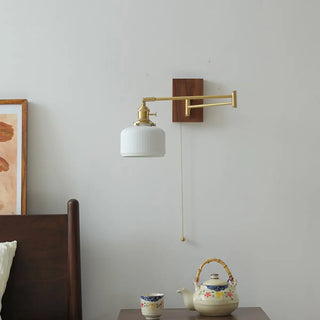 Retro Swing Arm Cylinder Pull Chain Ceramic Wall Sconce Image - 4