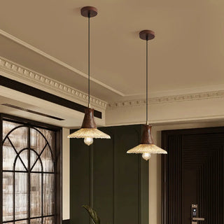 ZOWALA - Retro Wood Glass Cone Pendant Light Image - 3