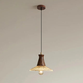 ZOWALA - Retro Wood Glass Cone Pendant Light Image - 7