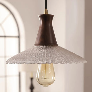 ZOWALA - Retro Wood Glass Cone Pendant Light Image - 9