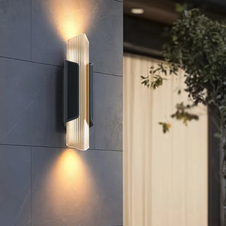 Ribbed Black Outdoor Geometric Up Down Wall Sconce Zawala Image - 1