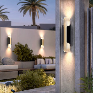 Ribbed Black Outdoor Geometric Up Down Wall Sconce Zawala Image - 2