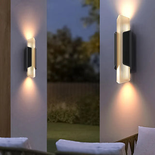 Ribbed Black Outdoor Geometric Up Down Wall Sconce Zawala Image - 5