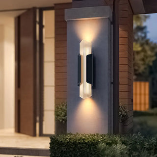 Ribbed Black Outdoor Geometric Up Down Wall Sconce Zawala Image - 6