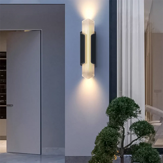 Ribbed Black Outdoor Geometric Up Down Wall Sconce Zawala Image - 7