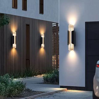 Ribbed Black Outdoor Geometric Up Down Wall Sconce Zawala Image - 8