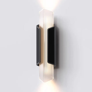 Ribbed Black Outdoor Geometric Up Down Wall Sconce Zawala Image - 9