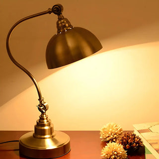 Retro Brass Arc Metal Table Lamp with Rocker Switch Zawala Image - 2