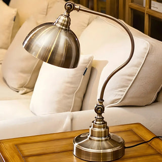 Retro Brass Arc Metal Table Lamp with Rocker Switch Zawala Image - 3