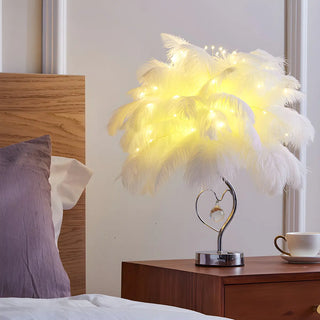 Romantic Palm Tree Feather LED Bedroom Decor Table Lamp Zawala Image - 1