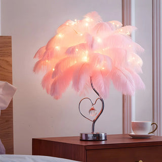 Romantic Palm Tree Feather LED Bedroom Decor Table Lamp Zawala Image - 2