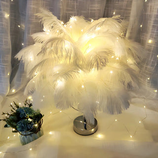 Romantic Palm Tree Feather LED Bedroom Decor Table Lamp Zawala Image - 3