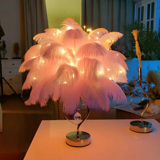 Romantic Palm Tree Feather LED Bedroom Decor Table Lamp Zawala Image - 4