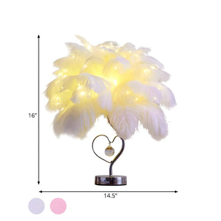 Romantic Palm Tree Feather LED Bedroom Decor Table Lamp Zawala #size