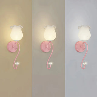 Romantic White Floral Curved Bedside Wall Sconce Image - 10