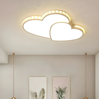 Romantic Two Loving Heart Crystal LED Flush Mount Light Zawala Image - 1