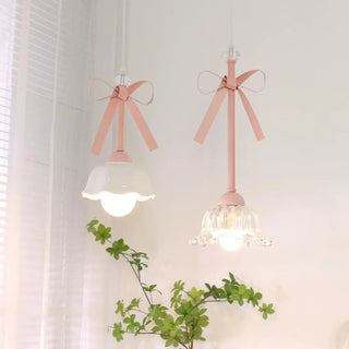 ZOWALA - Romantic Bedroom Pink Bow Ceramics Floral Pendant Light Image - 2