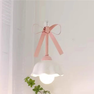 ZOWALA - Romantic Bedroom Pink Bow Ceramics Floral Pendant Light Image - 3