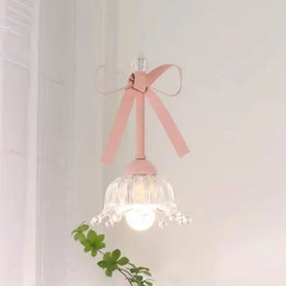 ZOWALA - Romantic Bedroom Pink Bow Ceramics Floral Pendant Light Image - 5