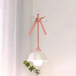 ZOWALA - Romantic Bedroom Pink Bow Ceramics Floral Pendant Light Image - 6