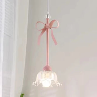 ZOWALA - Romantic Bedroom Pink Bow Ceramics Floral Pendant Light Image - 8