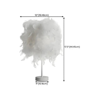 Romantic White Feather Lampshade Bedside Table Lamp Zawala Image - 12