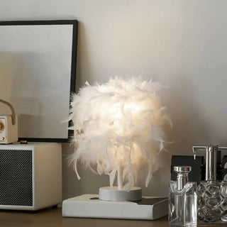 Romantic White Feather Lampshade Bedside Table Lamp Zawala Image - 3