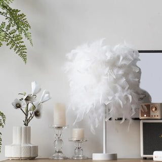 Romantic White Feather Lampshade Bedside Table Lamp Zawala Image - 4