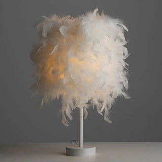 Romantic White Feather Lampshade Bedside Table Lamp Zawala Image - 5