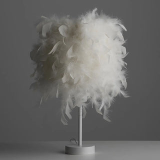 Romantic White Feather Lampshade Bedside Table Lamp Zawala Image - 6