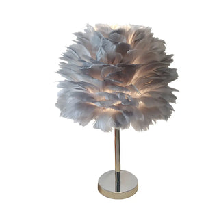 White Romantic Bedroom Feather Ball Decor Table Lamp Zawala Image - 10