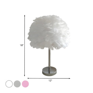 White Romantic Bedroom Feather Ball Decor Table Lamp Zawala #size