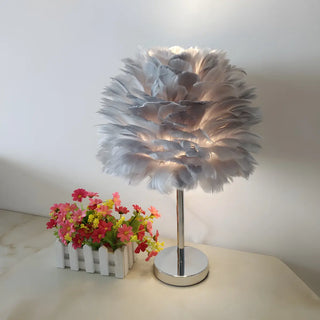 White Romantic Bedroom Feather Ball Decor Table Lamp Zawala Image - 3