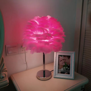 White Romantic Bedroom Feather Ball Decor Table Lamp Zawala Image - 4