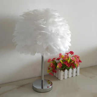 White Romantic Bedroom Feather Ball Decor Table Lamp Zawala Image - 5