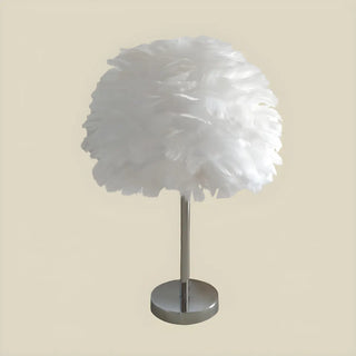 White Romantic Bedroom Feather Ball Decor Table Lamp Zawala Image - 6