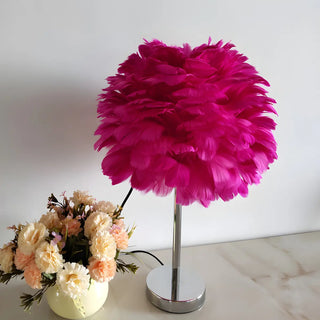 White Romantic Bedroom Feather Ball Decor Table Lamp Zawala Image - 7
