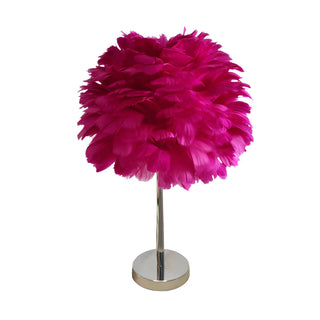 White Romantic Bedroom Feather Ball Decor Table Lamp Zawala Image - 8