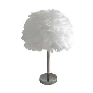 White Romantic Bedroom Feather Ball Decor Table Lamp Zawala Image - 9