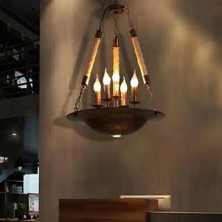 ZOWALA - Rope Farmhouse Rust Metal Bowl 5-Light Chandelier Image - 1