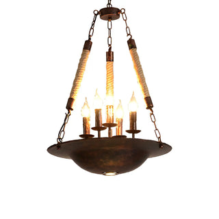 ZOWALA - Rope Farmhouse Rust Metal Bowl 5-Light Chandelier Image - 3
