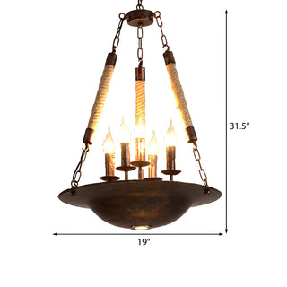 ZOWALA - Rope Farmhouse Rust Metal Bowl 5-Light Chandelier #size