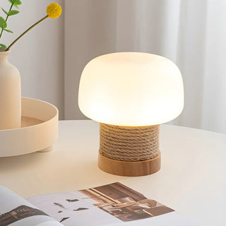 Simple Small White Glass Shade Rope-Wrapped Table Lamp Zawala Image - 1