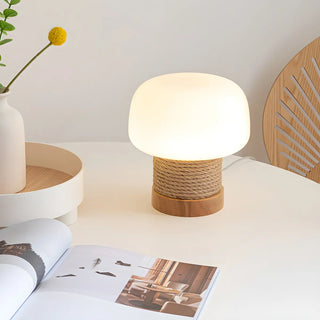 Simple Small White Glass Shade Rope-Wrapped Table Lamp Zawala Image - 2