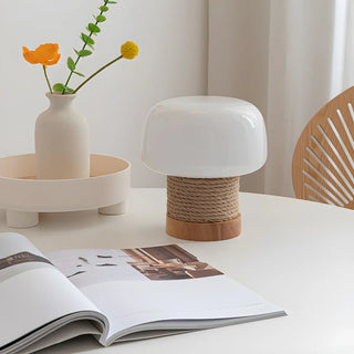 Simple Small White Glass Shade Rope-Wrapped Table Lamp Zawala Image - 8