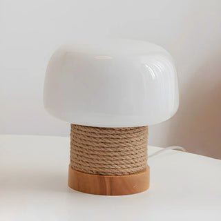 Simple Small White Glass Shade Rope-Wrapped Table Lamp Zawala Image - 9