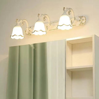 ZOWALA - Elegant White Glass Floral Metal LED Vanity Light Image - 1